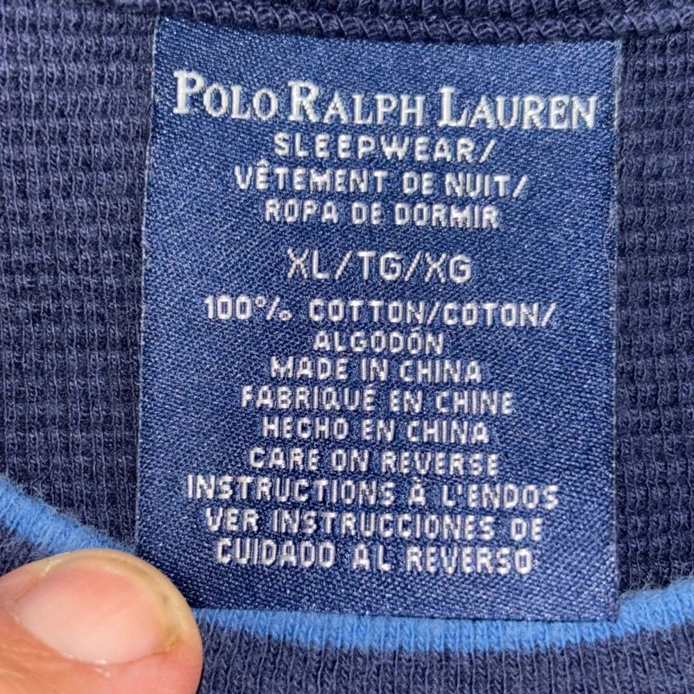 Polo Ralph Lauren Mens XL Navy Blue Waffle Knit Thermal Long Sleeve Sleep Shirt